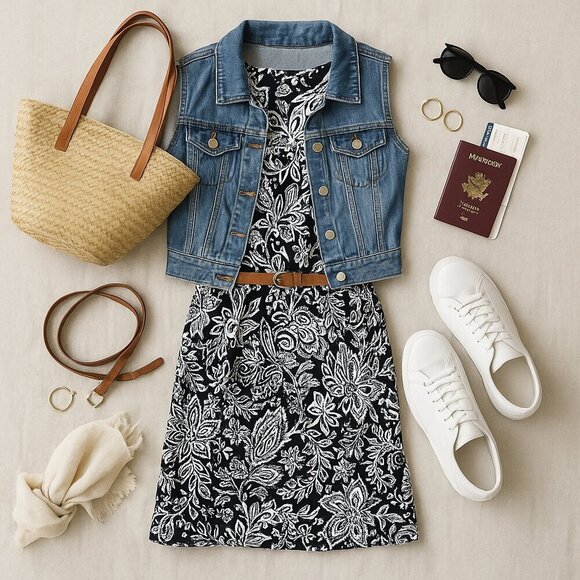 T by Talbots Blouson Knit Dress Petite Black/White Elastic Waist Travel Friendly - Picture 2 of 6